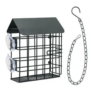 lot 2043 image: Magerdy Fields Window Suet Bird Feeder - Single Suet Cake Holder with Roof - Outside Decor - Attract Wild Birds, Woodpeckers - Complete with Hanging Chain