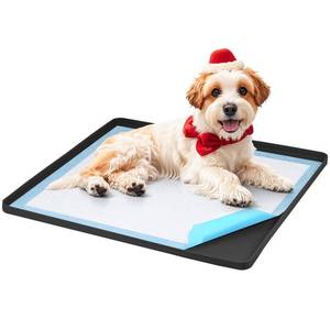 lot 2044 image: Pee Pad Holder for Dogs, Dog and Puppy Pee Pads Holder, 24x24 Non-Slip & Leak-Proof & Portable Silicone Mat with Raised Edge Design, Square Puppy Potty Training Tray for Home Floor Protection(Black)