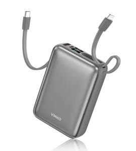 lot 2057 image: VINKO Portable Charger with Built in Cable Power Bank 22.5W 20000mAh Fast Charging USB C in & Out LED Display Phone Battery Pack Compatible with iPhone Samsung Android Phones Tablets (Gray)