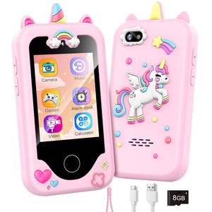 lot 2075 image: WEOLULI Kids Smart Phone with Dual Camera, Game & Music Player, Toddler Learning Play Toy Cell Phone, Gifts for Girls, Christmas, Birthday, Age 3-10, Light Pink