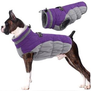 lot 2486 image: Lelepet Dog Coat Warm Dog Winter Coat Waterproof Dogs Jacket with Harness Built in Reflective Pet Fleece Vest Zip-Up Cold Weather Coats for Large Dogs Turtleneck & Windproof Coats Boxer Purple XL