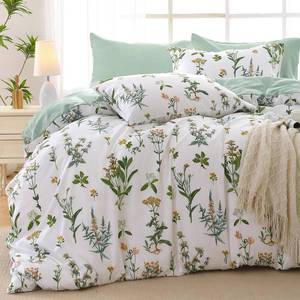 lot 3207 image: MUXHOMO Bed in a Bag King 7 Pieces, King Comforter Set Reversible Green Botanical Flowers Design, Ultra Soft & Breathable Bedding Sets with Comforter, Sheets, Pillowcases & Shams