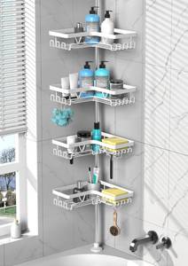 lot 3211 image: DAOYA Shower Caddy Tension Pole Corner - Stainless Steel Bathroom Organizer White Tension Rod Shower Shelves for Tub(22-114.2inch), Renter Friendly
