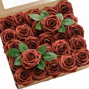 lot 4302 image: Lings moment Fall Artificial Flowers 25Pcs Amber Roses Decor wStems,3 Real Touch DIY Foam Floral for Wedding BouquetCenterpieces, Outdoors Party Backdrop, RoomTable, and GardenPot Decorations
