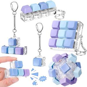 lot 4309 image: Halloscume 5 Pcs Keyboard Adult Fidget Clicker in 5 Styles Keyboard Fidget Keychain Cube Mechanical Key Button Clicker Stress Relief Gift for Office Home Pass Time(Blue Purple)