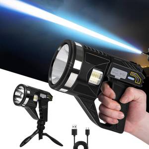 lot 4316 image: LiangJJ Spotlight 1000000 Lumens, 6 Modes Super Bright LED Rechargeable Spotlight Flashlight with Cob Light, Tripod, 15000mAh 18Hrs IPX7 Waterproof Spot Lights Outdoor Handheld for Boating, Large
