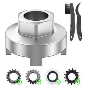 lot 4321 image: Pawfly Bike Single Speed Freewheel Removal Tool with Sprocket & Chain Cleaning Brushes, 4 Notch Sprocket Puller Tool, BMX Bicycle Freewheel Remover, One-Speed Freewheel Disassembly Tool, Silver