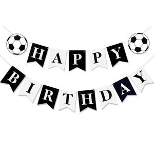 lot 4338 image: Soccer Happy Birthday Banner Black White, Personalized Letters Name Banner Sign, Birthday Garland Wall Door Banners Flag for Boys Girls Party Backdrop Decorations