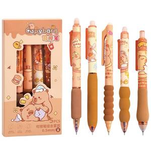 lot 4342 image: MOZXIRZ 5 Pcs Erasable Gel Pens Cute Retractable Pens Cartoon Capybara Writing Pen 0.5mm Blue Ink Erasable Pen for Women Office School Supplies (Capybara-Blue Ink)