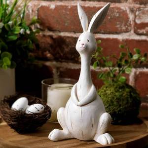 lot 4354 image: Pawliss Easter Decorations Bunny Decor White Resin Rustic Rabbit Figurine with Long Neck Big Belly, Vintage Easter Bunny Statue for Spring Easter Home Office Table Decor, Party Supplies Gifts