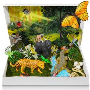 lot 4357 image: 34 PCS Rainforest Diorama Kit Rainforest Animals Figurines Set Assorted Creatures Rainforest Diorama Supplies Animals Model Trees DIY Rainforest Decor