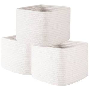 lot 4363 image: OIAHOMY 9��x9��x7�� Storage Cubes, Cotton Rope Woven Baskets for Organizing, Cube Storage Bin, Small Gift Basket for Shelf, 3-Pack, White
