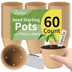 lot 4372 image: Dalzom� 60Pcs 4�� Peat Pots with 60Pcs Plant Labels, Biodegradable Pots for Seedlings with Drainage Holes, Garden Plant Nursery Pots Seed Starting Trays