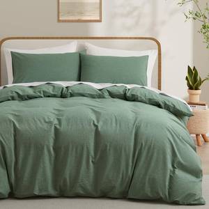 lot 5000 image: LOVQUE 100% Washed Cotton Duvet Cover Queen Size, Mint Green Fade-Resistant Natural Bedding Set (No Comforter), 90x90 Inches