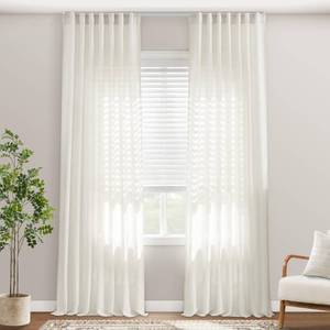 lot 5004 image: A102 Inch Long Linen Cotton Blend Curtains, Light Filtering Semi Sheer Ripple Fold Hooks Belt Curtains for Track System Living Room Bedroom 2 Panels Set