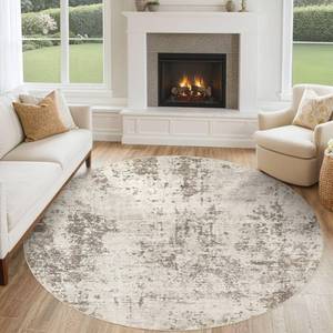lot 5007 image: UERMEI 6ft Round Area Rug Living Room Rugs - 6x6 Washable Neutral Modern Abstract Soft Thin Rug Indoor Floor No Slip Rug Carpet for Bedroom Under Dining Table Home Office Decor - Dark Brown