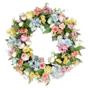 lot 5014 image: Feidet Artificial Wreath for Front Door, 16 Inch Spring Summer Wreath with Roses and Hydrangeas, OutdoorIndoor All Season Home Decor, Farmhouse Wedding Wall Decor Gift