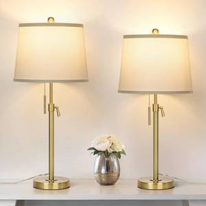 lot 5034 image: JUNNAI 2 Pack 22-30 Adjustable Height Table Lamps Set, Modern Gold Table Lamps with White Shade 3 Colour Temperature Pull Chain Tall Lamps for Living Room Bedroom Bedside End Table Nightstand