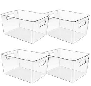 lot 5037 image: Clear Plastic Storage Bins, Pantry Organizers and Storage or Kitchen Organization and Storage Containers Bins for Organizing, Fridge, Freezer, Bathroom, Pantries, Refrigerator, Cabinet Organizer Bin three pack