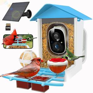 lot 5039 image: A64GB Smart Bird Feeder with Camera Solar Powered, AI Identify 10K Bird Aves, 2K 3MP HD Live Video &Playback on Phone, 2.4G WiFi Birdhouse Camera Wireless Outdoor-Watching House (Light Blue) used