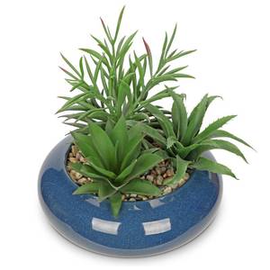 lot 5049 image: Hollyone Large Artificial Succulents Plants with Blue Vase Faux Succulents Fake Succulent Potted Plant in Ceramic Pot for Home Decor Office Desk Bathroom Living Room Indoor & Outdoor Decorations One of the plants stems partially broken off