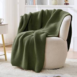 lot 5057 image: OnesCosy Olive Green Throw Blanket, Olive Cable Knit Throw Blanket for Couch, Soft Cozy Stretchy Reversible Garter Knitted Blankets for Bed, 50x60, Olive Green