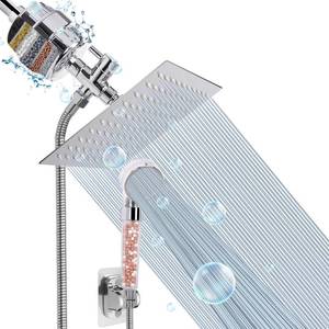 lot 5975 image: HarJue Filter Shower Head, High Pressure 8 Inch Rainfull with Filter Combo for Hard Water, Remove Chlorine Fluoride and Harmful Substances- 1 Replaceable Filter Cartridge (Square, Chrome)
