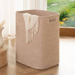 lot 5979 image: OIAHOMY Laundry Hamper, Rectangle Cotton Laundry Basket with Handles, Large Blanket Basket for Living room, Woven Decorative Storage for Toys,Clothes,Pillows-16x13x22in-Brown variegated