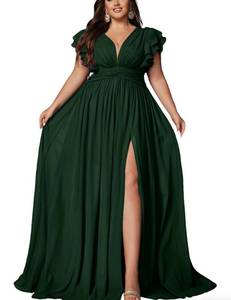 lot 5991 image: VOUIAO Womens Plus Size Bridesmaid Dresses Chiffon Wedding Guest Summer Maxi Dress Elegant Prom Evening Party Cocktail Gown Dark Green 5XL