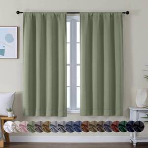 lot 5992 image: Simplebrand Ava Sage Green Short Blackout Curtains for Bedroom 54 Inches Long 2 Panels Set, Solid Thermal Insulated, Energy Saving Window Treatment Curtains Blackout Drapes, W40 x L54 Inch, Sage Green