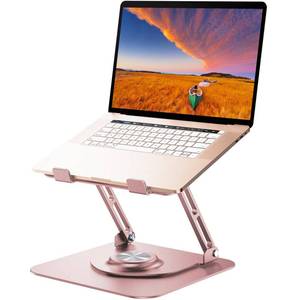 lot 6005 image: Laptop Stand for Desk, Adjustable Computer Stand with 360° Rotating Base, Ergonomic Laptop Riser for Collaborative Work, Foldable & Portable Laptop Stand, fits for All 10-16 Laptops (Rose Gold)