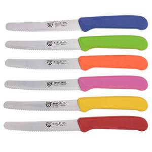 lot 6348 image: GR�WE table knife 6 pieces, knife set for cutting, pack of 6 bread knives, breakfast knife with serrated edge on one side, knife 8.3 inch - Colorful