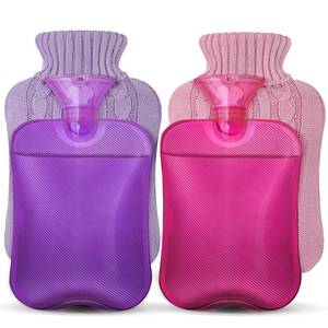 lot 6355 image: 2 Packs Hot Water Bottle with Knitted Cover, Rubber Heat Bag for Hot & Cold Compress, Warm Water Heat Bottles for Menstrual Cramps Pain Relief, Bed Hand Feet Warmer Winter Gift 2 Liter - Pink & Purple
