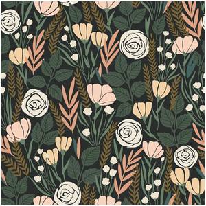 lot 6364 image: HAOKHOME Peel and Stick Wallpaper Floral Removable Stick on Contact Paper for Bathroom GreenBeigeBlack 17.7in x 9.8ft