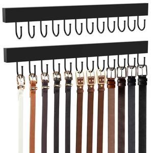 lot 6366 image: HOMEBROS Belt Hanger Wall Mount, Wooden Closet Belt Organizer with 24 Metal Hooks, Large Capacity, Black, 2 Pcs