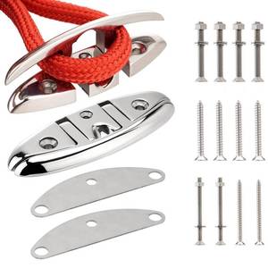 lot 6370 image: Racewill 2 Pack 5 inch Boat Folding Cleats, 316 Stainless Steel Flip-up Marine Dock Rope Cleats with Backing Plates and Screws, Compatible with Kayak Yacht Ski Boat