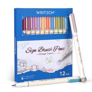 lot 6380 image: WRITECH Arts Sign Brush Pen Brush Tip Marker Felt Tip Water Based Ink Color Pens 12 Assorted Vintage Colors Great for Lettering Journaling Calligraphy (Vintage)