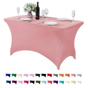 lot 6386 image: Hezuzo Spandex Table Cover for 4FT or 6ft or 8ft Table Universal Fitted Stretch Tablecloth for Party, Banquet, Wedding and Events-Dusty Pink