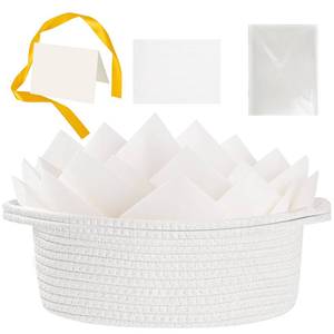 lot 6422 image: woric Baskets for Gifts Empty Easter Baskets with Bag Card Ribbon Tissue Paper Small Woven Basket with Handles for Easter Basket Stuffers Baby Shower (White 12X 8 X 5)