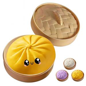 lot 6428 image: Giant Glitter Dumpling,Giant Dumpling Squish-y,Cute Anxiety Relief Fidget Toy,Jumbo Squishy Toy with Steamer Box,Soft Squeeze Decompression Dough for Adults& Kids(Yellow)