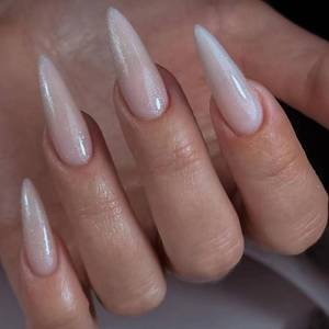 lot 6432 image: ANDGING Bling Milky White Press on Nails Stiletto Medium Long Fake Nails for Women Fake Nails with Fantasy Designs Artificial stick on nail Gel Manicure Acrylic False Nails for Wedding