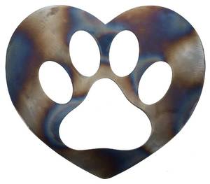 lot 6464 image: Top Brass Metal Heart & DogCat Paw Wall Decor - Rustic Glossy Pet Art with a Torched Finish