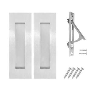 lot 6475 image: senharvest Pocket Door Pull and Edge Pull Set Brushed Nickel, 6Inch Handles Hardware Latch,Recessed Finger Flush Pulls,for Closet,Sliding,Barn Door