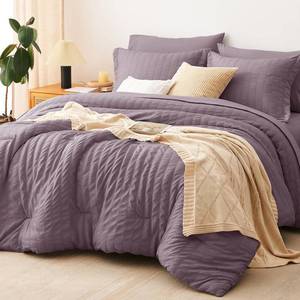 lot 6484 image: CozyLux King Size Comforter Set Dusty Purple Seersucker 7 Pieces Bed in a Bag King Comforter Set with Sheets, Luxury Bedding Set with Down Alternative Comforter, Sheets, Pillowcases & Shams All Season
