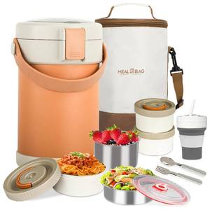 lot 6486 image: 67oz Adults Thermo for Hot Food Kit 2L 9.06in 3 Layer Stainless Steel Vacuum Soup Food Thermo Hot Food Jar Bento Box for Men, Women, Suitable insulated Lunch Box for 12 Camping, Office & Travel Use
