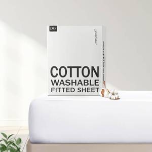 lot 6488 image: FreshCulture Pure Cotton Fitted Sheets King Size, 300 Thread Count Percale Sheets for King Size Bed, Soft & Breathable Cotton Sheets, Luxury King Size Fitted Sheets Only (White)