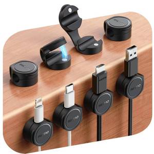 lot 6490 image: 8-Pack Silicone Cord Organizer Magnetic Cable Clips, Adhesive Cable Management Under Desk Wire Hider, FLYLEAD Desktop Cable Organizer for Phone, Office Workspaces Desk Organization Home Accessories