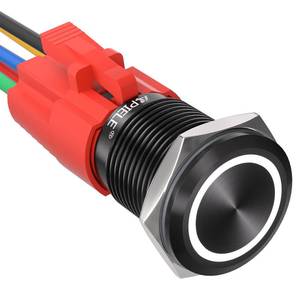 lot 8222 image: APIELE 16mm Latching Push Button Switch 12V DC On Off Black Shell with LED Angel Eye Head for 0.63 Mounting Hole with Wire Socket Plug Self-Locking (WhiteBlack Shell)