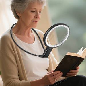 lot 8225 image: Neck Magnifier Hands Free with Light, 10X 5.2 Large Magnifying Glass with 36 LED Light, Flexible Gooseneck for Close Work Reading Sewing Senior (Black)