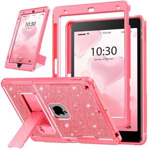 lot 8227 image: INFILAND Glitter Case for iPad 9th Generation (2021)  8th Generation (2020)  7th Generation (2019) 10.2 Inch, Heavy Duty Shockproof Protective Cute Cover with Kickstand for Kids, Girls (Pink)